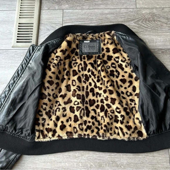 Ci Sono By Cavalini Black Faux Leather Bomber Jacket - Picture 6 of 16